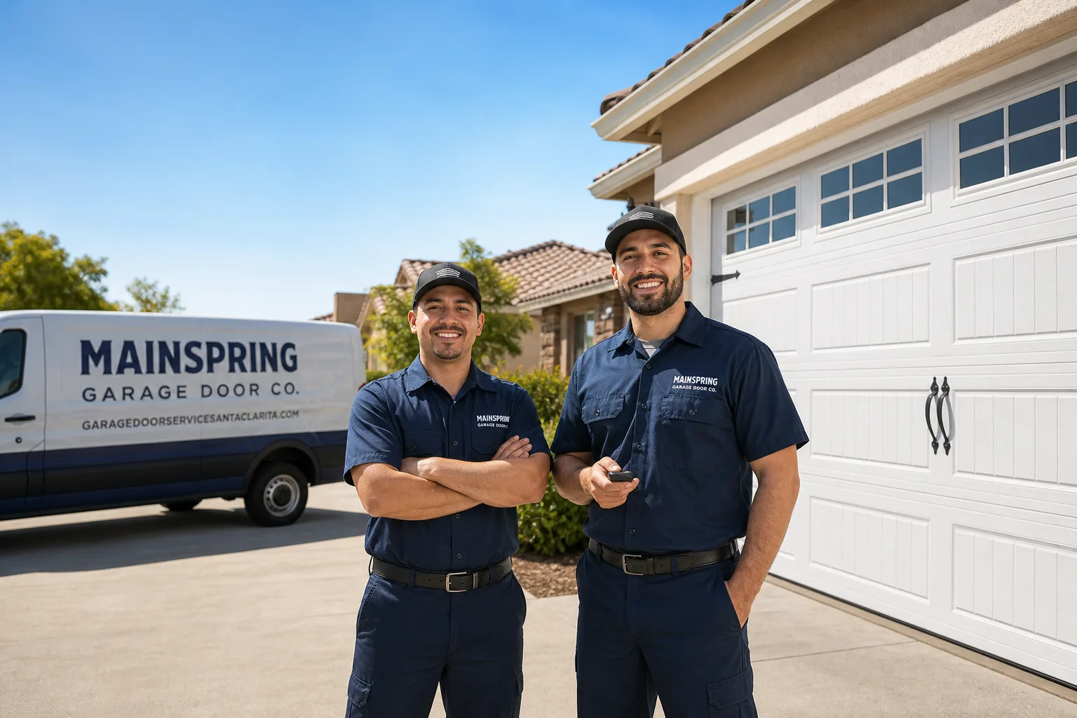 Mainspring Garage Door Co. garage door service vehicle and crew in Santa Clarita, CA